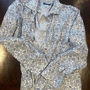 PLAYBOY Blue and White Floral Shirt paisley button down dress shirt